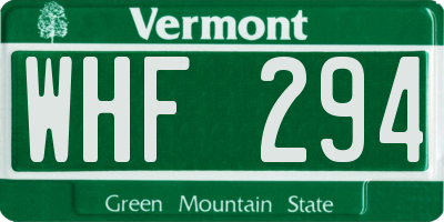 VT license plate WHF294