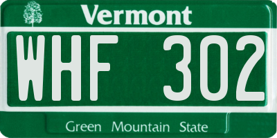 VT license plate WHF302