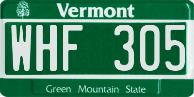 VT license plate WHF305