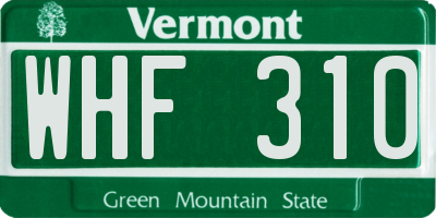 VT license plate WHF310