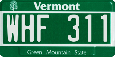 VT license plate WHF311
