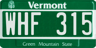 VT license plate WHF315