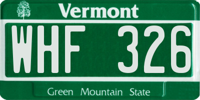 VT license plate WHF326