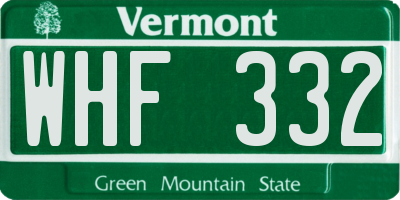 VT license plate WHF332