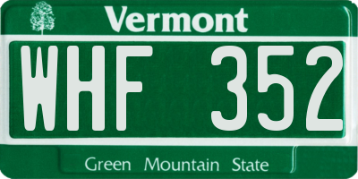 VT license plate WHF352
