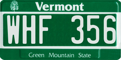 VT license plate WHF356