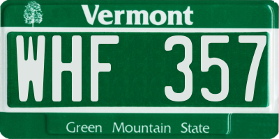 VT license plate WHF357