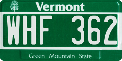 VT license plate WHF362
