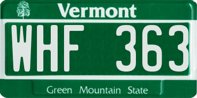 VT license plate WHF363