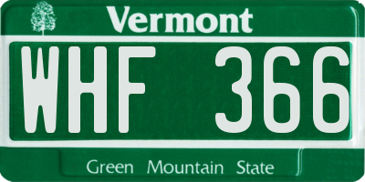 VT license plate WHF366