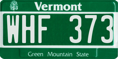 VT license plate WHF373