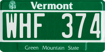 VT license plate WHF374