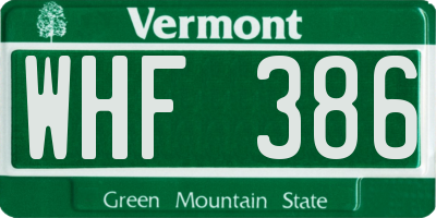 VT license plate WHF386