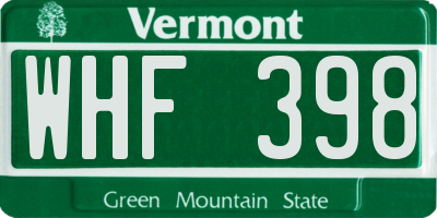 VT license plate WHF398
