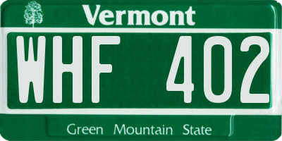 VT license plate WHF402