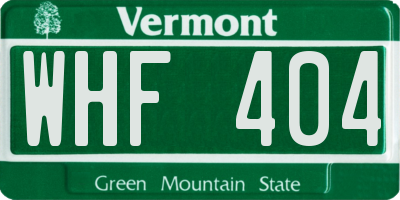 VT license plate WHF404