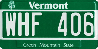 VT license plate WHF406