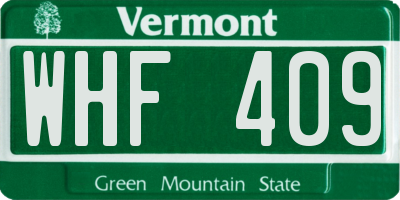VT license plate WHF409