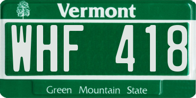 VT license plate WHF418