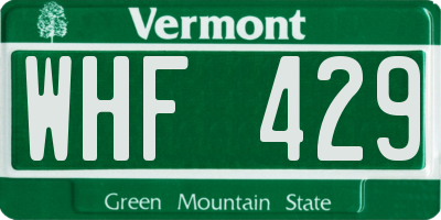 VT license plate WHF429