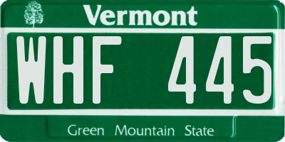 VT license plate WHF445