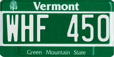 VT license plate WHF450