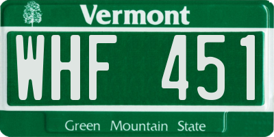 VT license plate WHF451