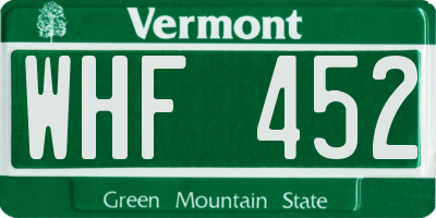 VT license plate WHF452