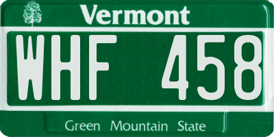 VT license plate WHF458