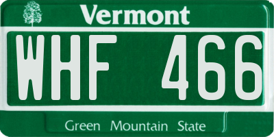 VT license plate WHF466