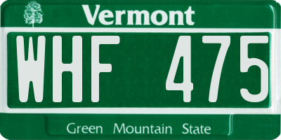 VT license plate WHF475