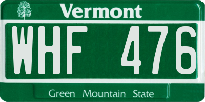 VT license plate WHF476