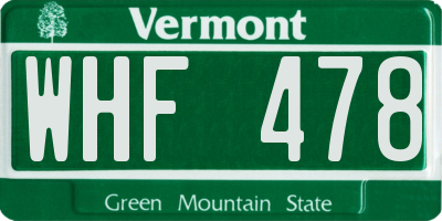 VT license plate WHF478