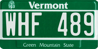 VT license plate WHF489