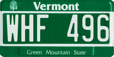 VT license plate WHF496