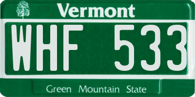 VT license plate WHF533