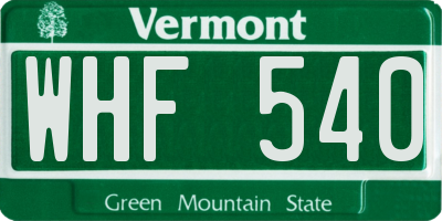 VT license plate WHF540