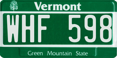 VT license plate WHF598