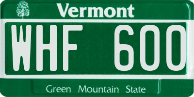 VT license plate WHF600