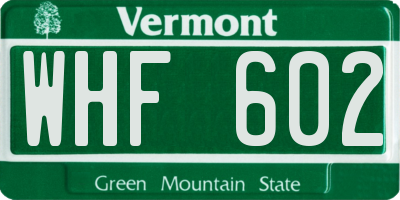 VT license plate WHF602