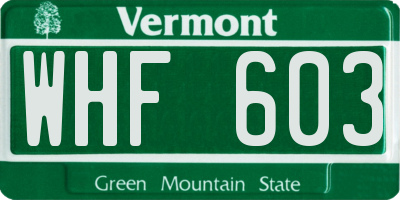 VT license plate WHF603