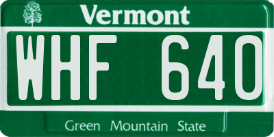 VT license plate WHF640