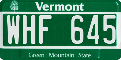 VT license plate WHF645