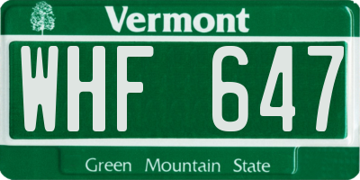 VT license plate WHF647