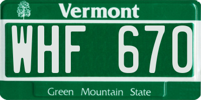 VT license plate WHF670