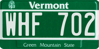 VT license plate WHF702