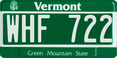 VT license plate WHF722