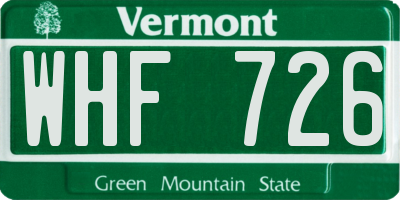 VT license plate WHF726