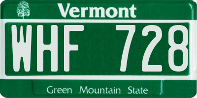 VT license plate WHF728