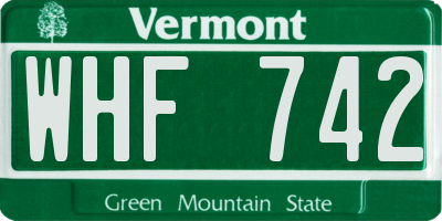 VT license plate WHF742